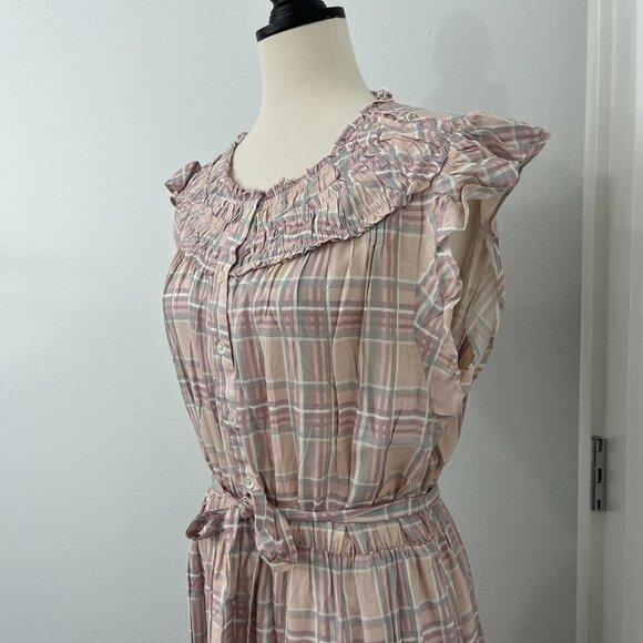 Adelyn Rae Large Pink Plaid Sleeveless Prairie Flounce Dress with Pockets - Picture 3 of 16